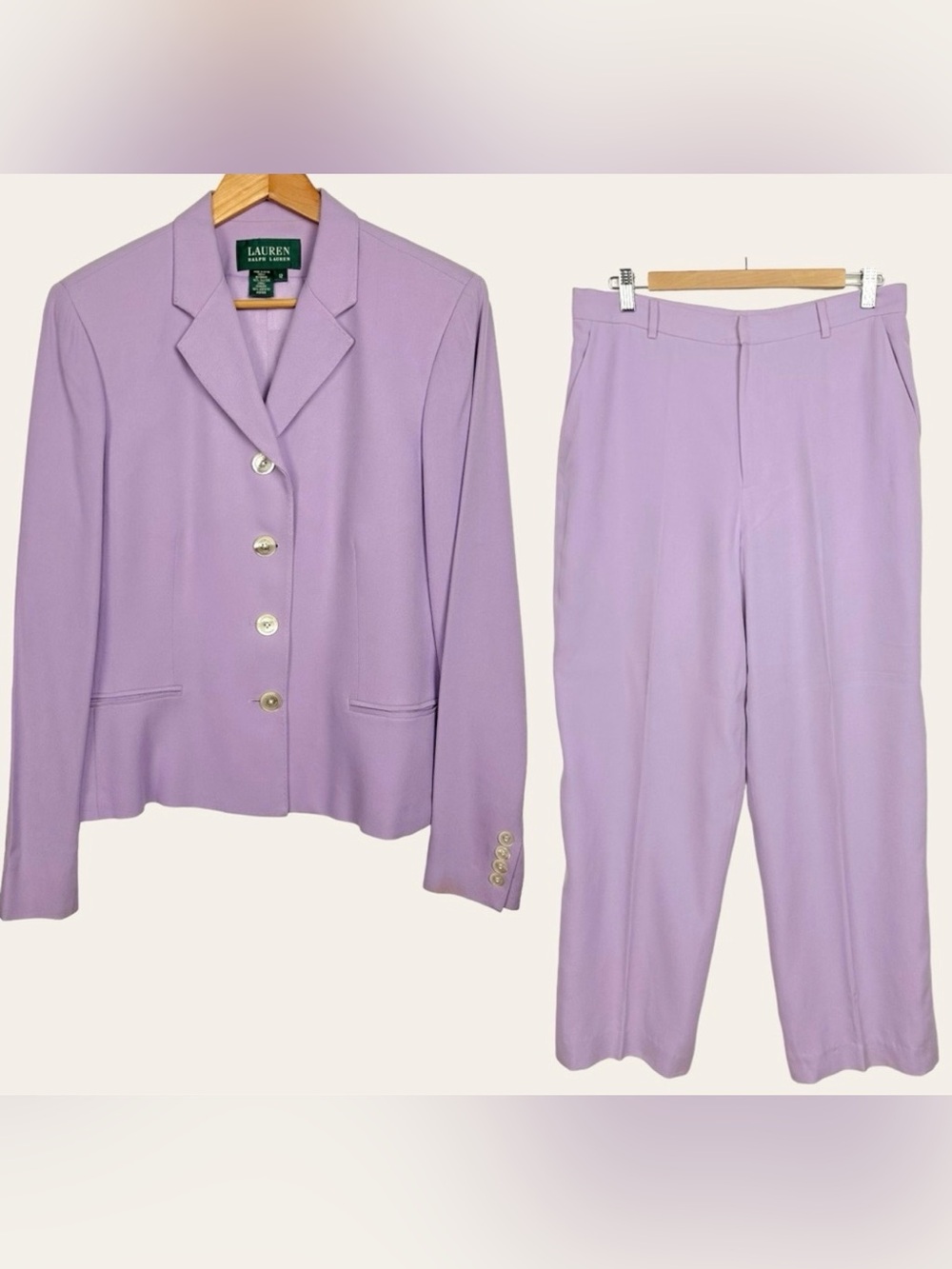Ralph Lauren 100% Silk Tailored Lavender High Waist Wide Leg Blazer Pant Suit-14 - Picture 2 of 4